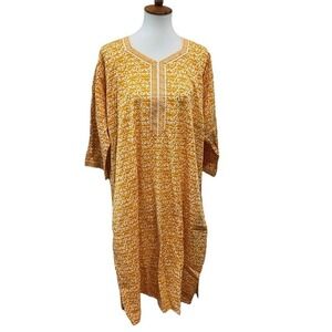 Vintage Block Print‎ Tunic Dress, Yellow & White, Made in India, Size F (52)